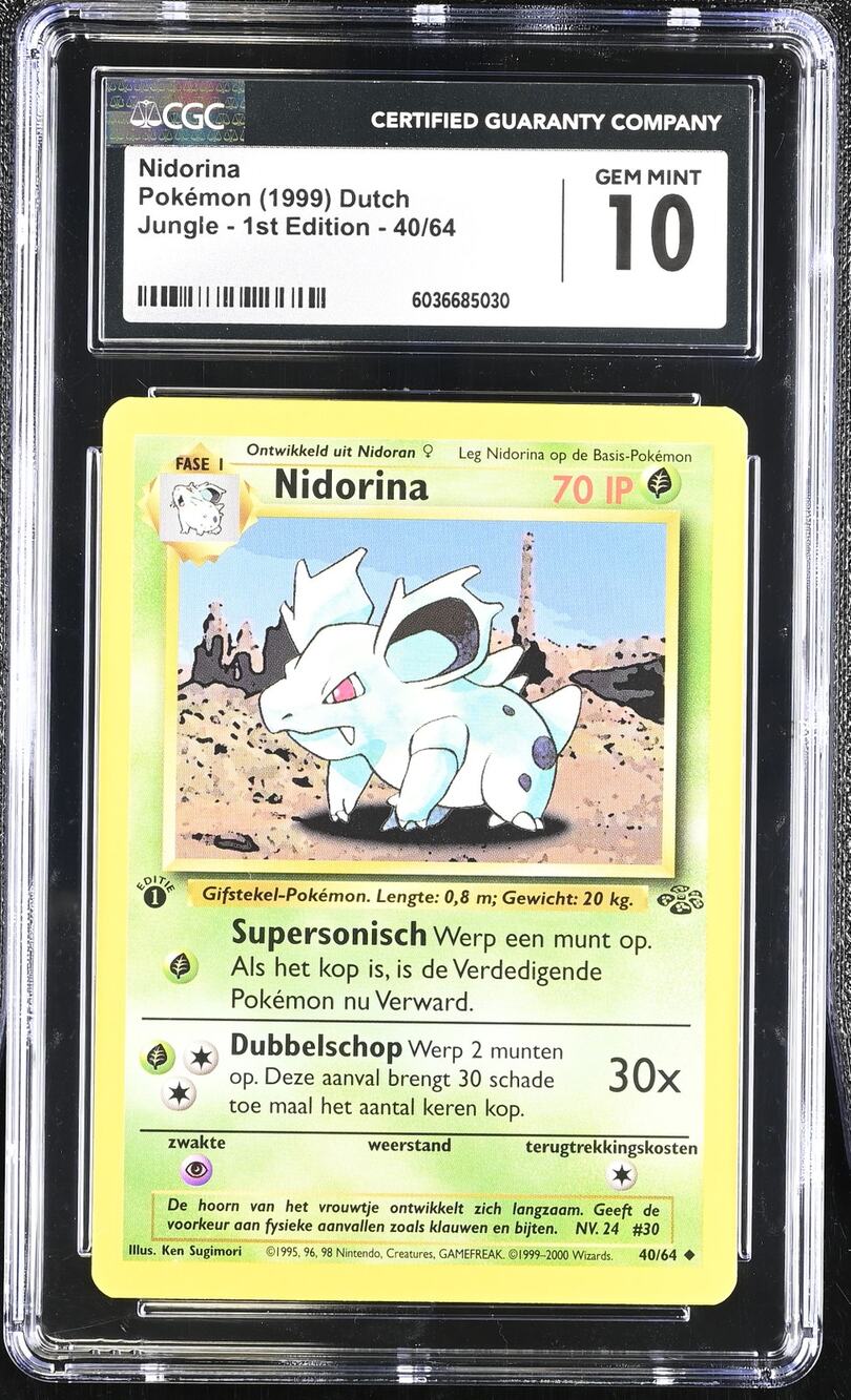 CGC 10 GEM MINT Nidorina 1st Edition 40/64 Pokemon Dutch Jungle Set (PSA/BGS)